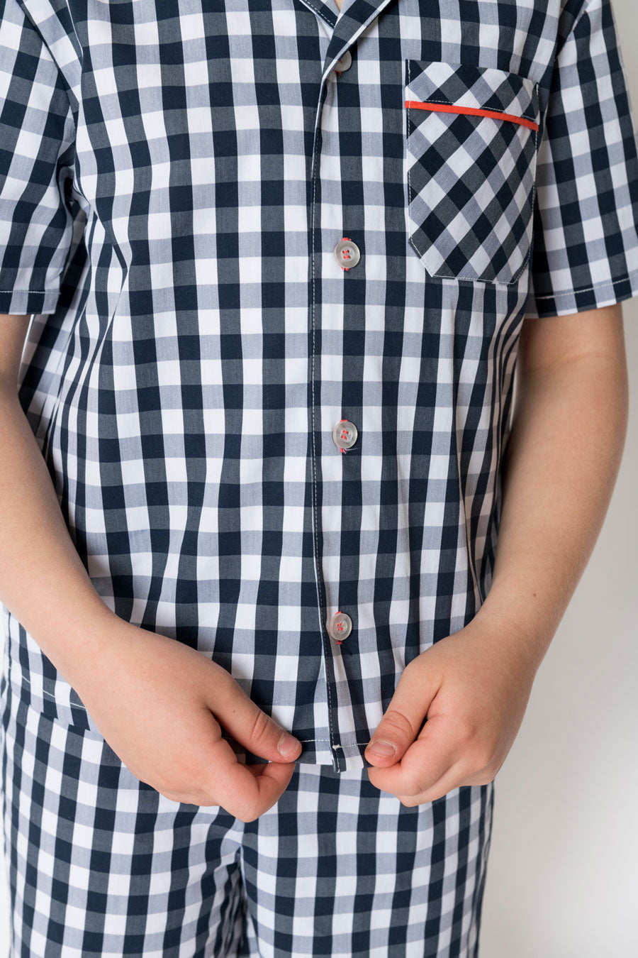 Boys 100% woven cotton summer pyjamas - Classic navy gingham check