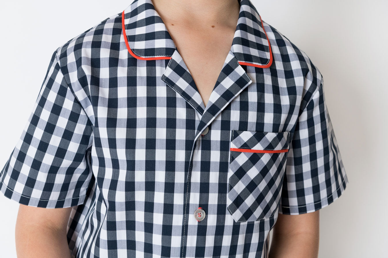 Boys 100% woven cotton summer pyjamas - Classic navy gingham check