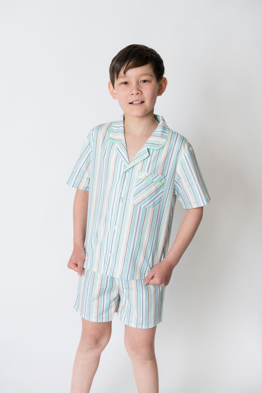 Boys 100% woven cotton summer pyjamas - Ocean Stripe – Four In The Bed ...