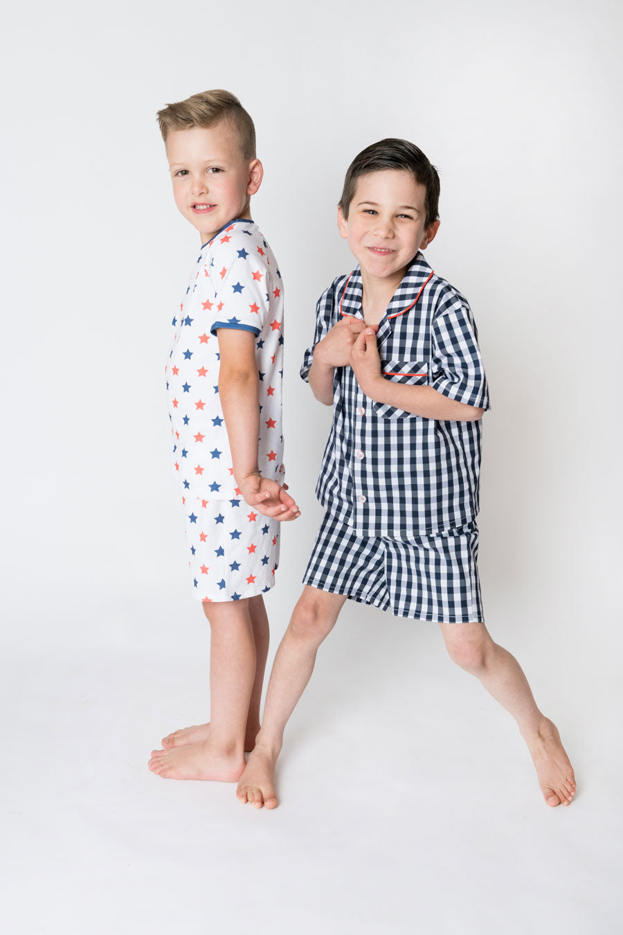 Boys 100% woven cotton summer pyjamas - Classic navy gingham check