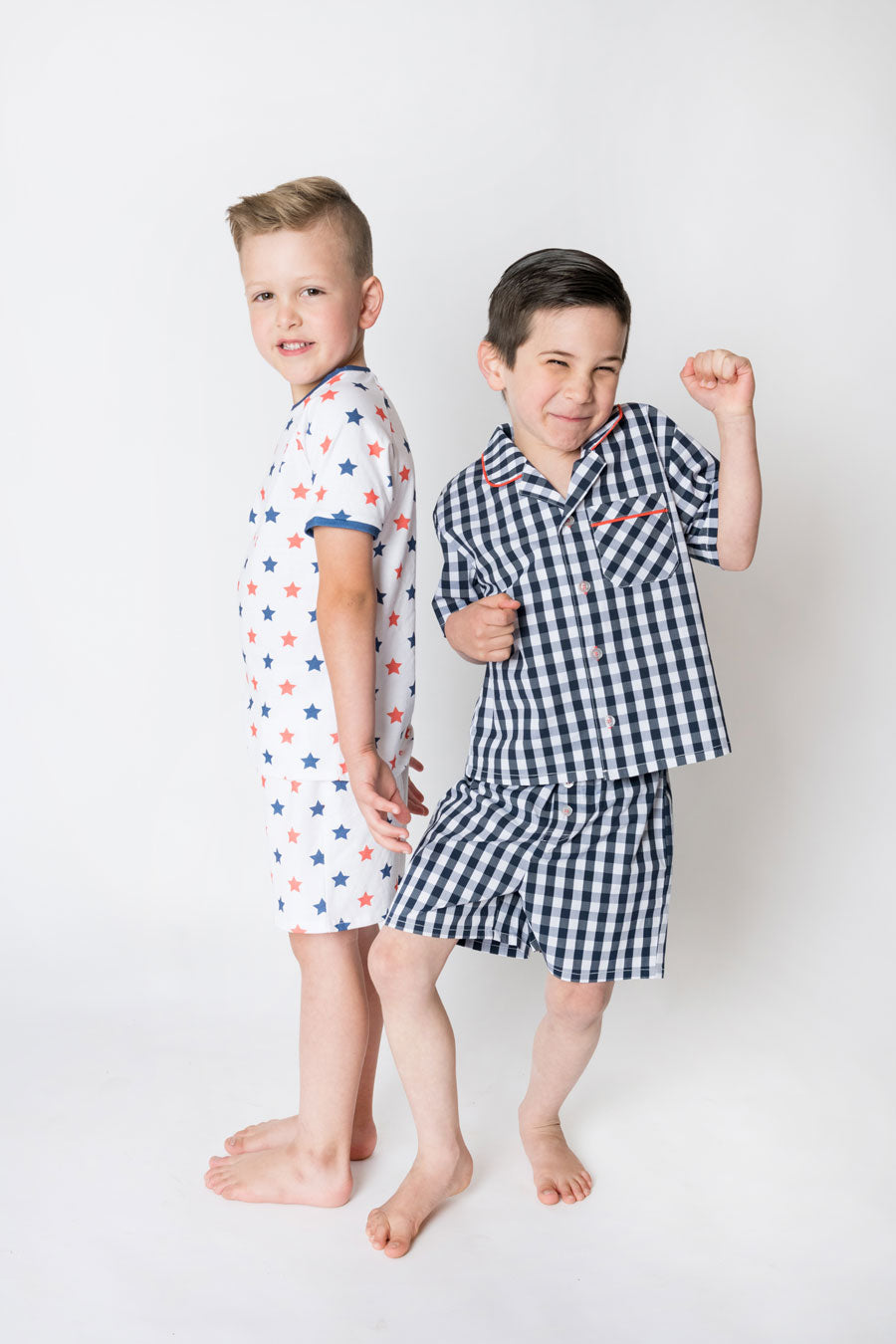 Boys 100% woven cotton summer pyjamas - Classic navy gingham check