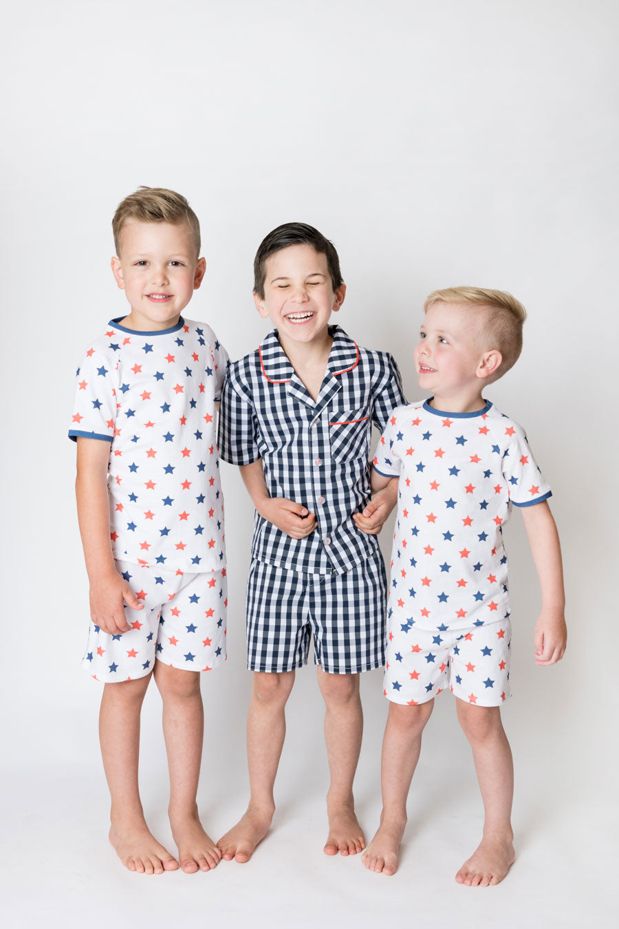 Boys 100% Woven Cotton Summer Pyjamas - Navy Gingham Check