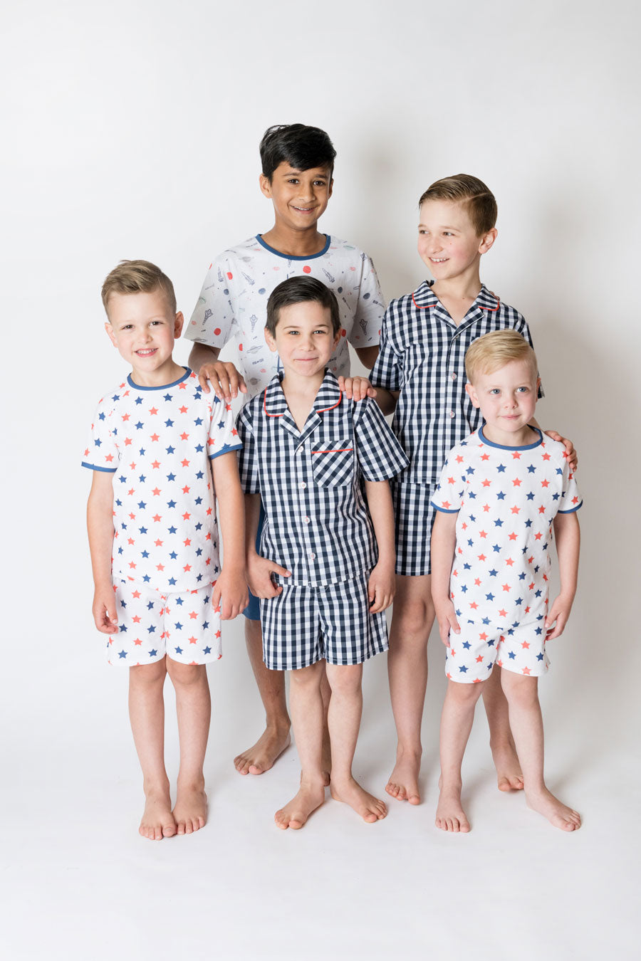 Boys 100% Woven Cotton Summer Pyjamas - Navy Gingham Check