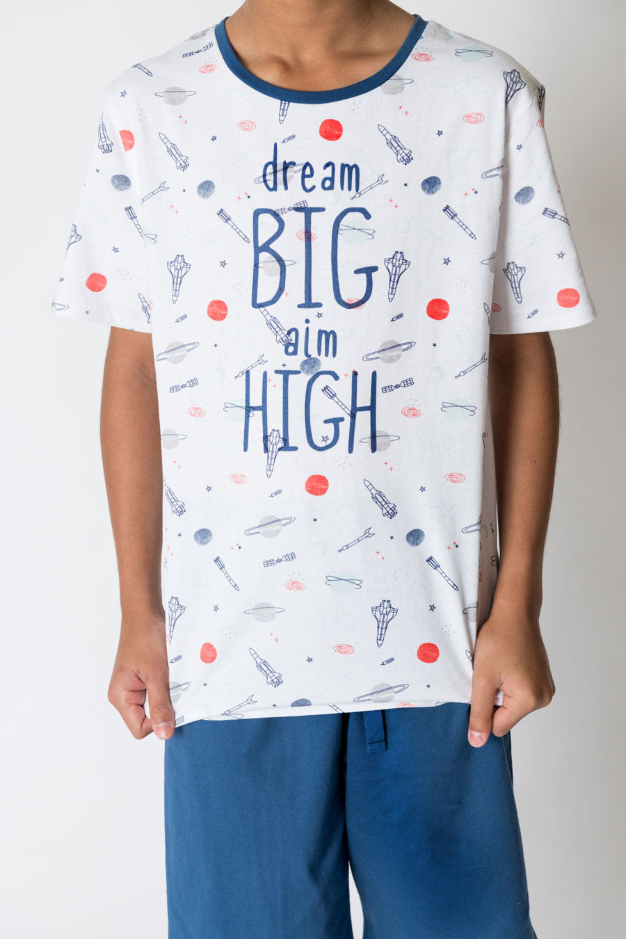 Boys 100% Jersey Cotton Summer Pyjamas - Blue Dream Big