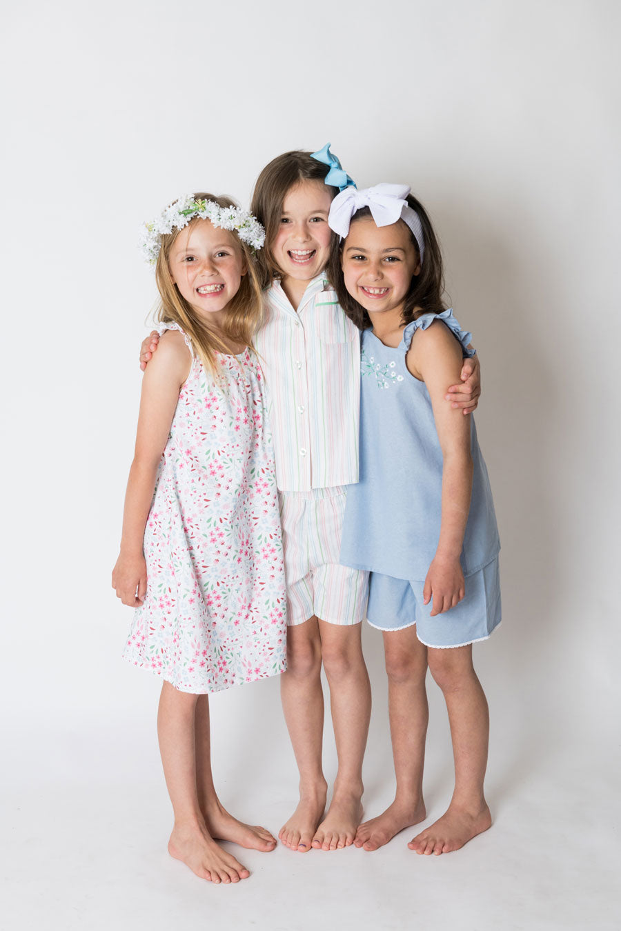 Girls 100% Woven Cotton Summer Pyjamas - Chambray Dream Pretty