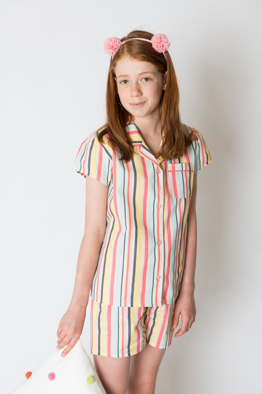 Girls 100% Woven Cotton Summer Pyjamas - Rainbow Stripes