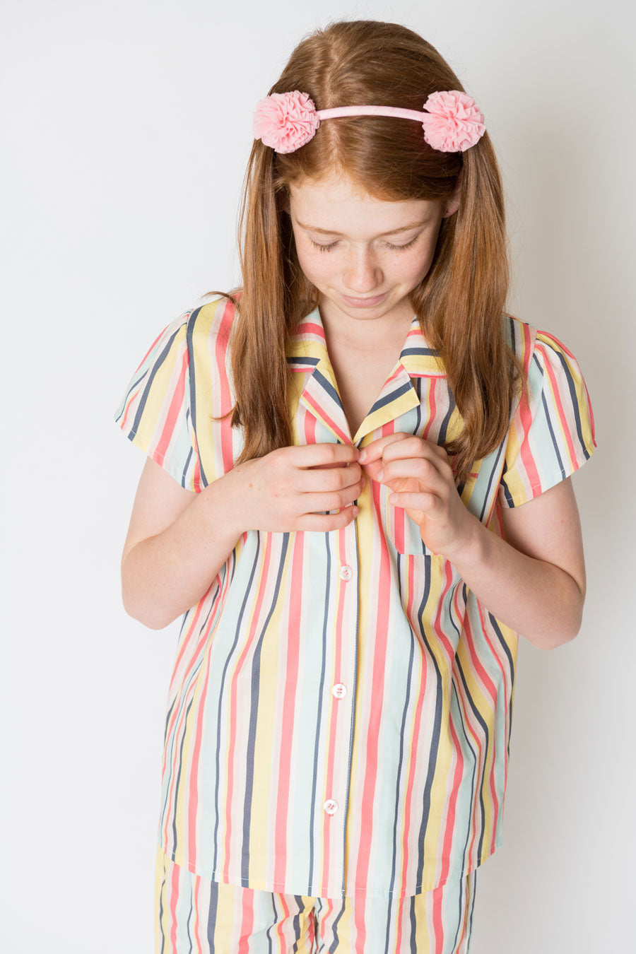 Girls 100% Woven Cotton Summer Pyjamas - Rainbow Stripes