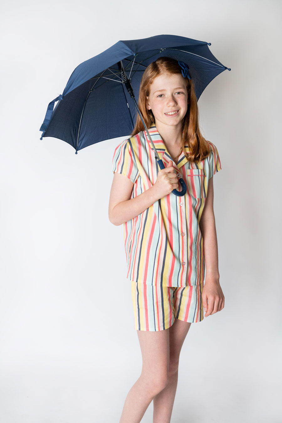 Girls 100% Woven Cotton Summer Pyjamas - Rainbow Stripes