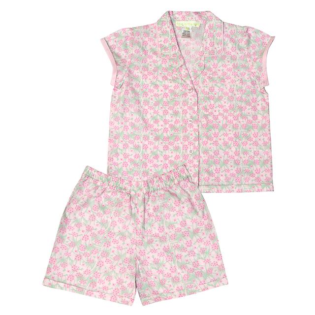 Girls 100% woven cotton summer pyjamas - Pink floral