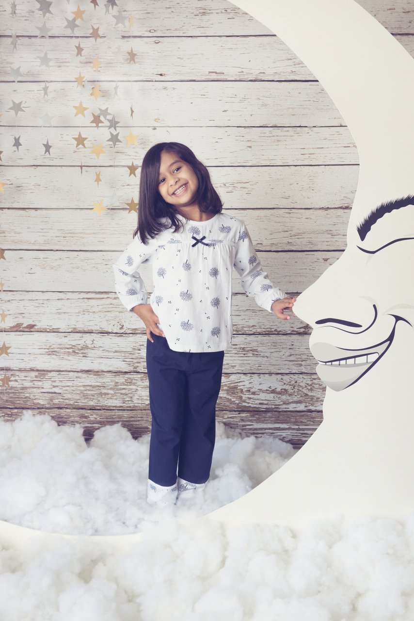 Girls 100% Jersey Cotton Winter Pyjamas - Navy Apple Tree