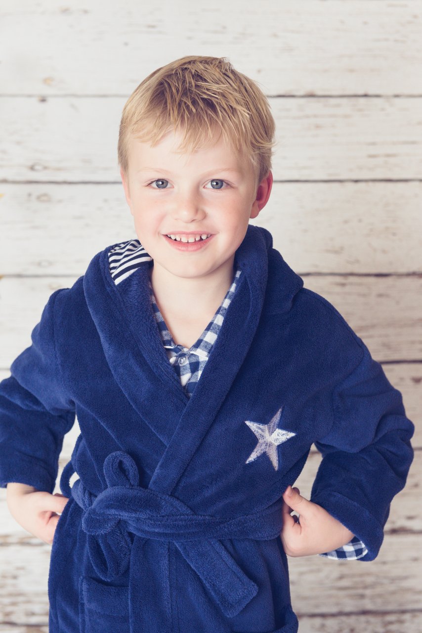 Boys Soft Micro-Fleece Winter Robe - Navy Star