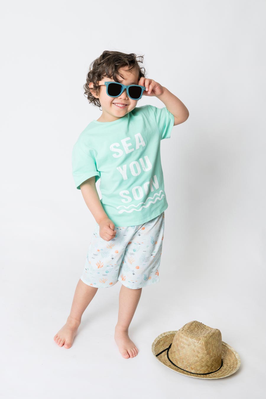 Boys 100% jersey cotton summer pyjamas - Aqua sea you soon