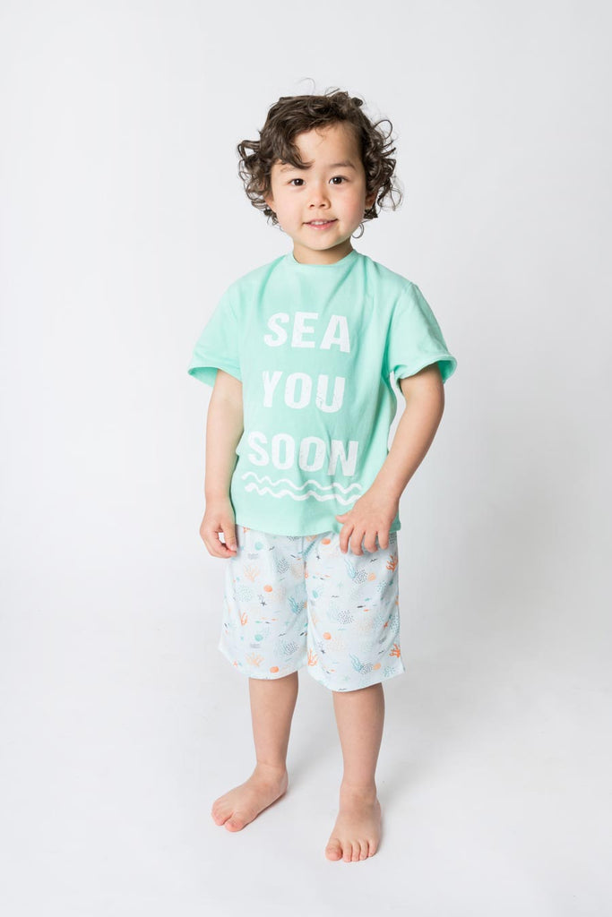 Boys 100 jersey cotton summer pyjamas Aqua sea you soon Four In The Bed Sleepwear