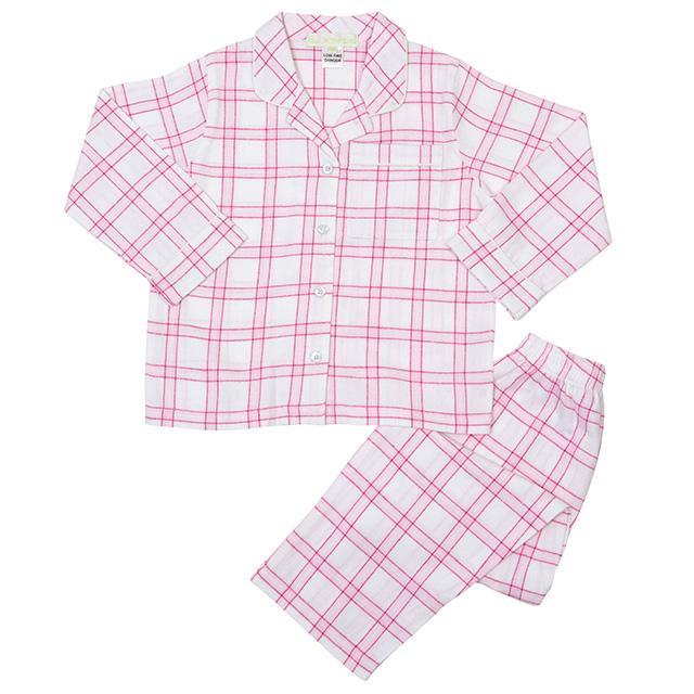 Girls 100% woven cotton winter pyjamas - Classic pink check