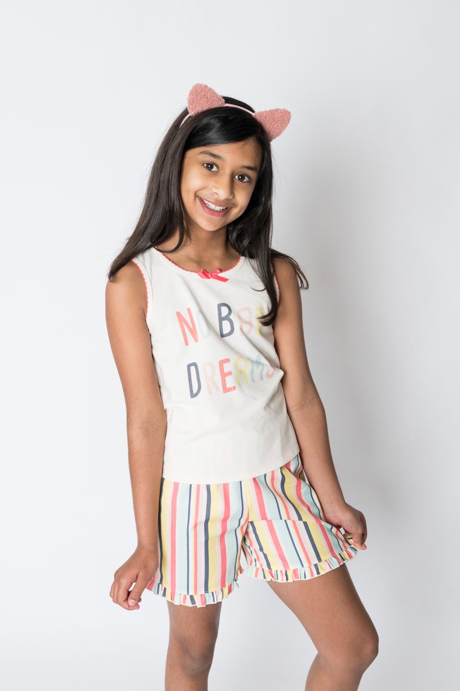 Girls 100% Cotton Summer Pyjamas - Rainbow Stripe