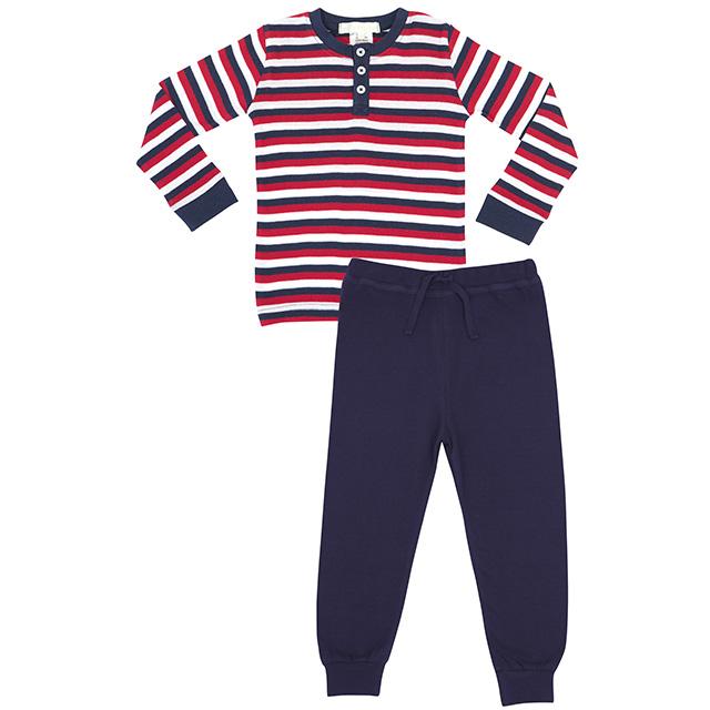Boys 100% jersey cotton winter pyjamas - Navy multi stripe