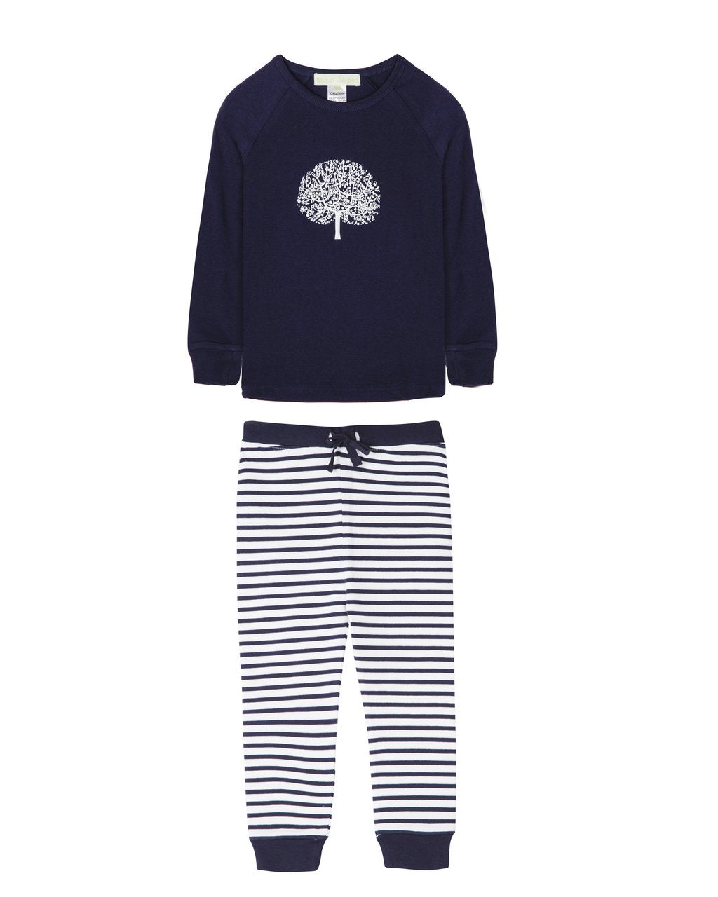 Girls 100% jersey cotton winter pyjamas - Navy apple tree