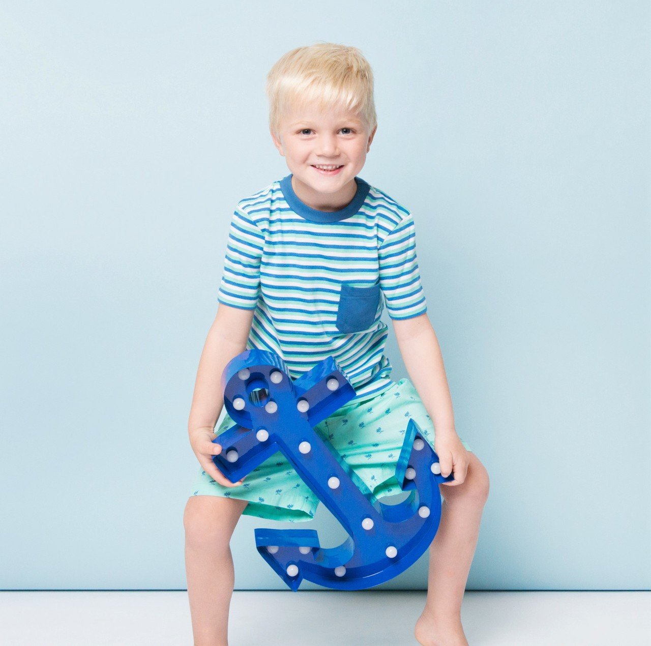 Boys 100% Woven Cotton Boxers - Aqua Palm Tree