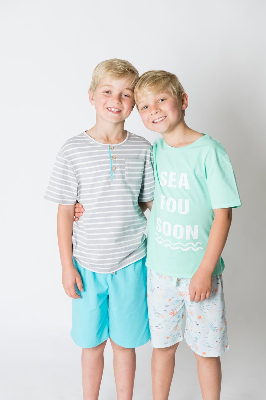 Boys 100% jersey cotton summer pyjamas - Aqua sea you soon