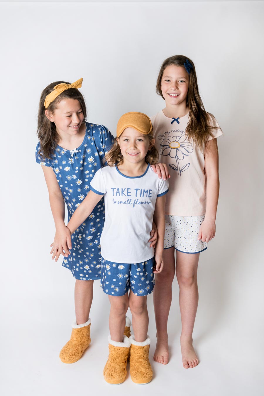 Girls 100% jersey cotton summer short pyjamas - Navy oopsy daisy