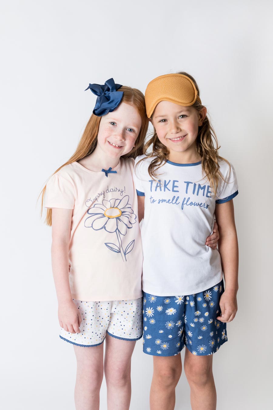 Girls 100% Jersey Cotton Summer Short Pyjamas - Navy Oopsy Daisy