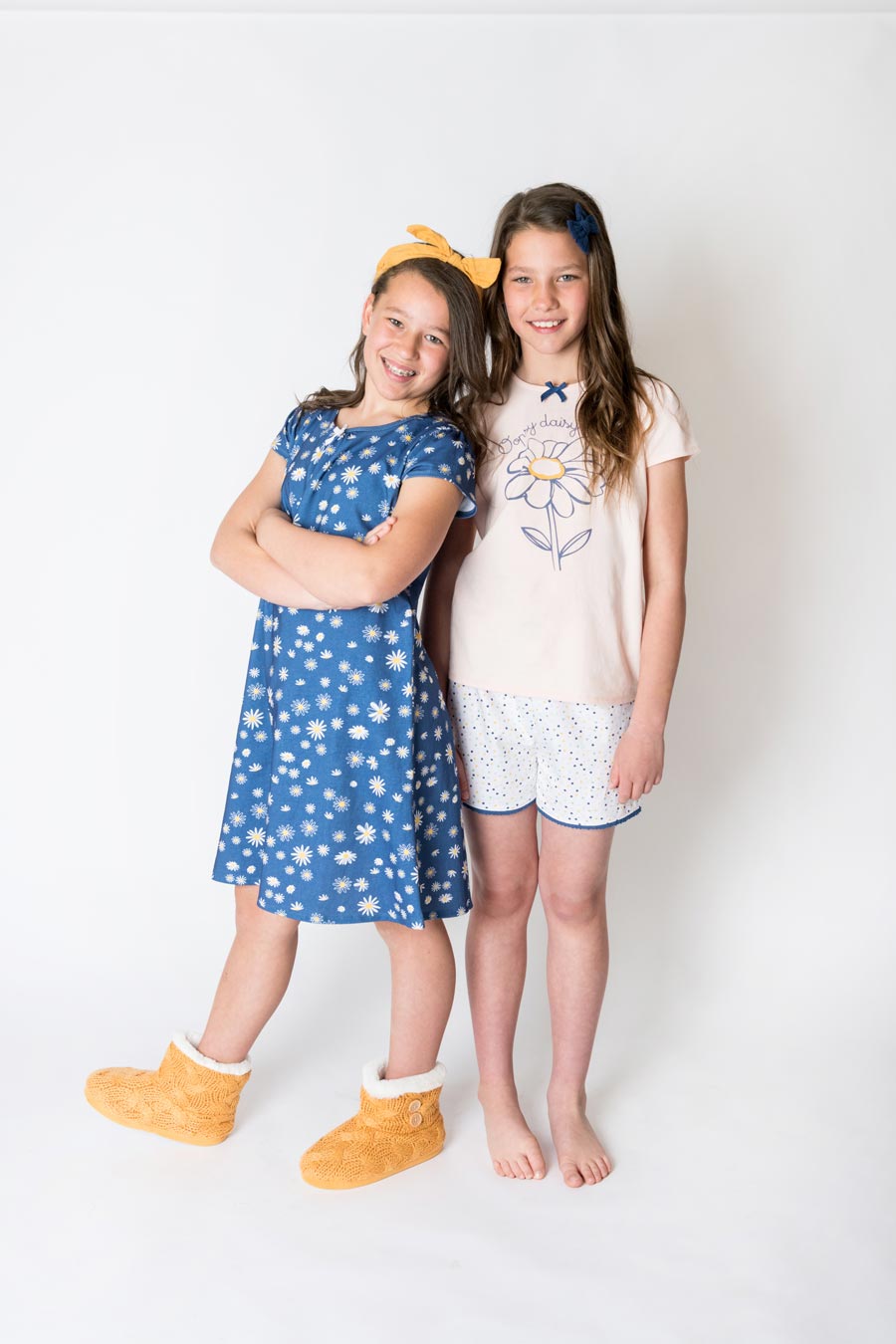 Girls 100% Jersey Cotton Summer Nightie - Navy Oopsy Daisy