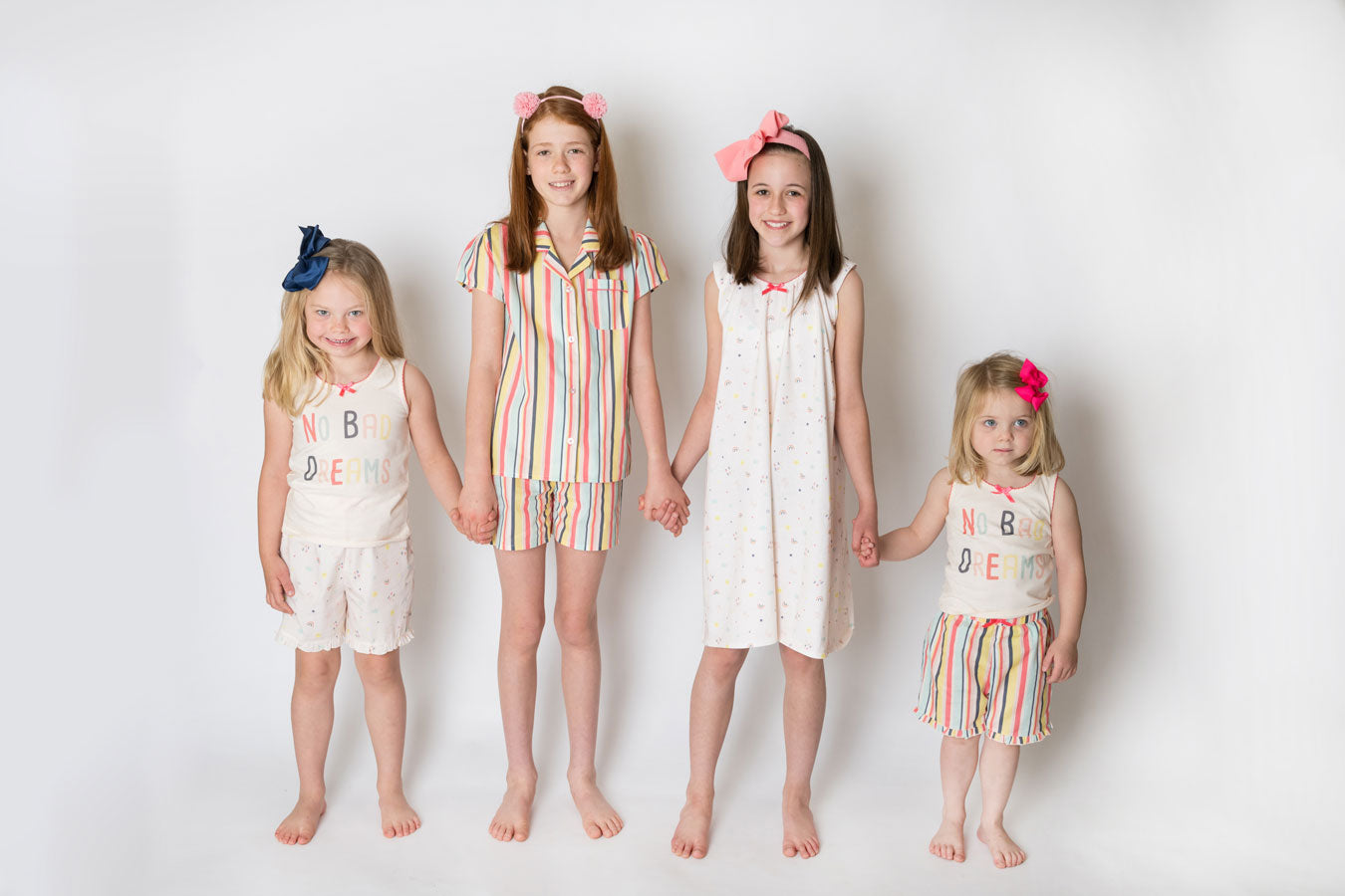 Girls 100% Woven Cotton Summer Pyjamas - Rainbow Stripes