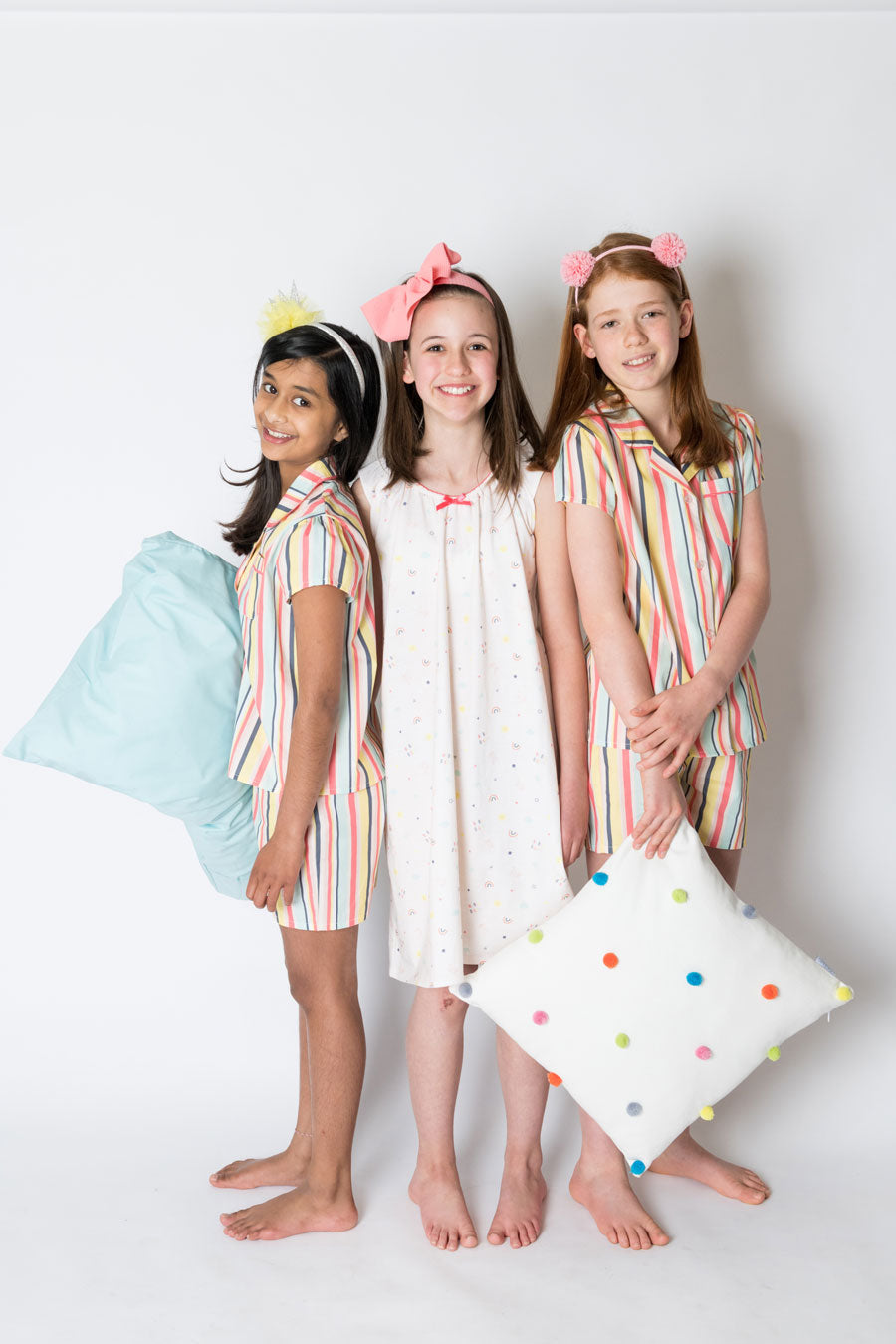 Girls 100% Woven Cotton Summer Pyjamas - Rainbow Stripes