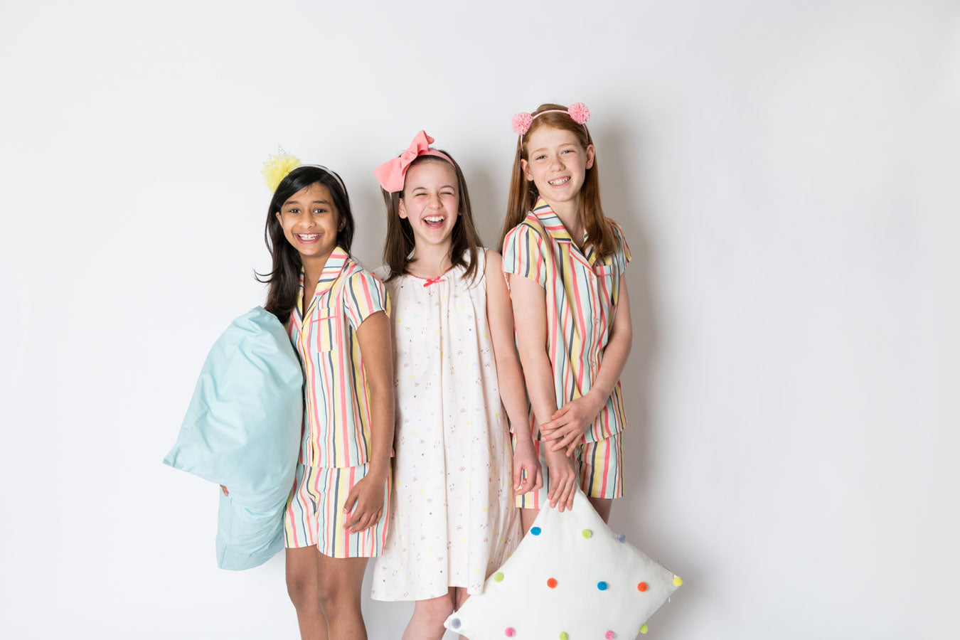 Girls 100% Woven Cotton Summer Pyjamas - Rainbow Stripes