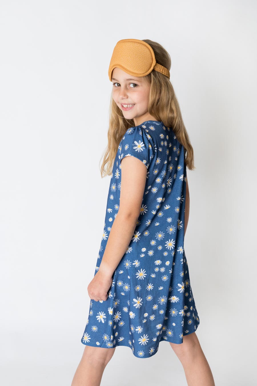 Girls 100% Jersey Cotton Summer Nightie - Navy Oopsy Daisy