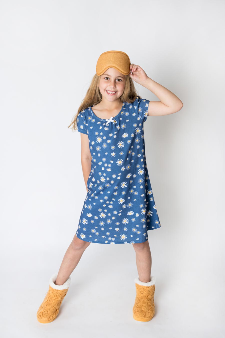 Girls 100% Jersey Cotton Summer Nightie - Navy Oopsy Daisy