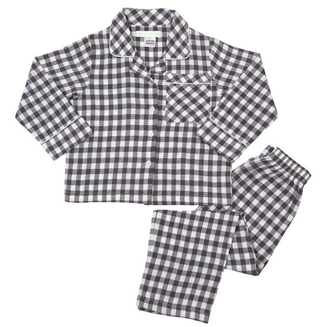 Boys 100% woven cotton flannel winter pyjamas - Classic grey gingham check
